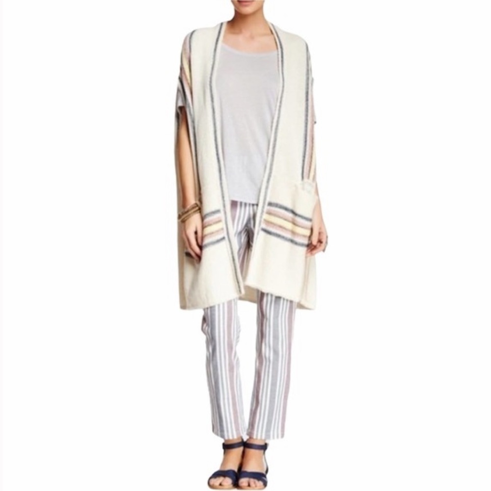 A24 Free People Striped Linen Pants Pull On Side Zip Ankle - Picture 2 of 11